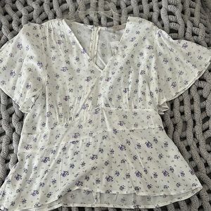 LOFT size 14 floral white blouse